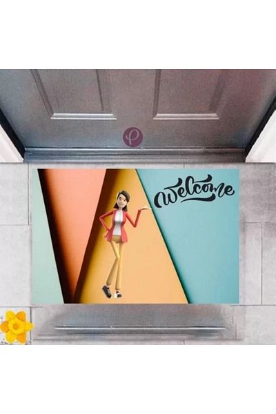 Mu Art Ahşap Door Mat Decorative Digital Printing Welcome P-2342