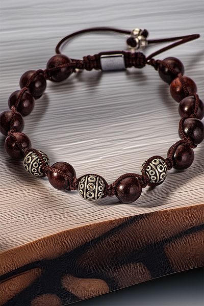 OSMANLI GÜMÜŞ Brown Natural Stone Ethnic Patterned Men's Bracelet – Adjustable Macrame with Silver Detail