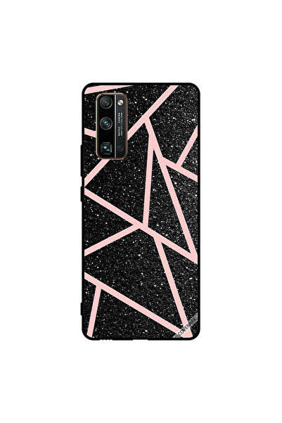 Covernex غطاء حماية لهاتف Honor 30 Pro، أسود لامع، بنقشة مسارات وردية فاتحة