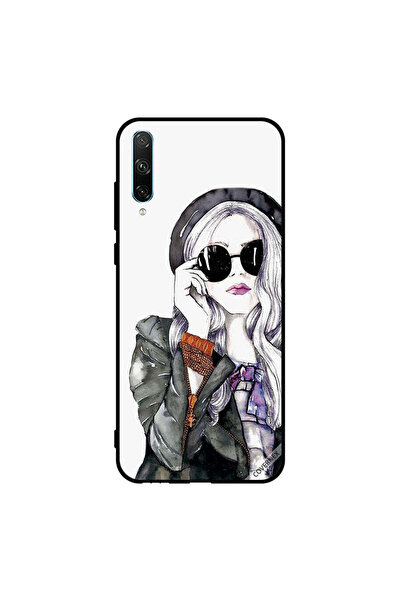 Covernex غطاء حماية لهاتف Honor 30i أسود زجاجي بتصميم فتاة لطيفة