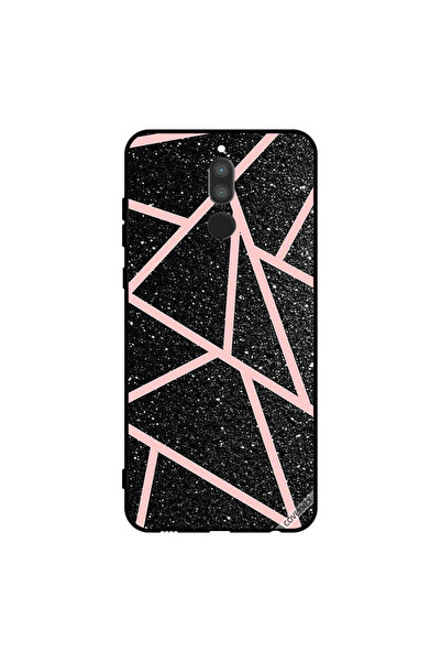 Covernex غطاء حماية لهاتف هواوي ميت 10 لايت، أسود لامع، بنقشة مسارات وردية فاتحة