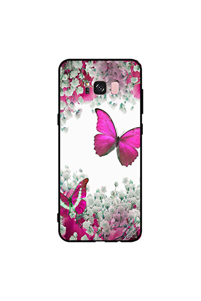Covernex غطاء حماية لهاتف سامسونج جالاكسي S8+ بتصميم فراشة وردية داكنة وزهور ...