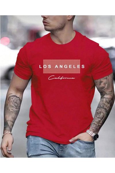 khufu Oversize Fit Cotton Red Color Los Angeles Printed Relaxed Fit T-Shirt Unisex