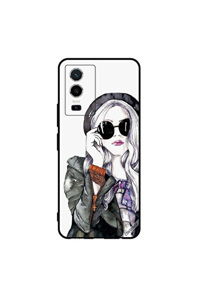 Covernex غطاء حماية لهاتف فيفو Y76 5G أسود زجاجي ستايلس فتاة لطيفة