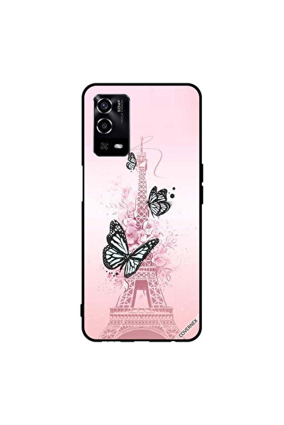 Covernex غطاء حماية لهاتف Oppo A55/56 برسومات فراشات سوداء على برج Effiel