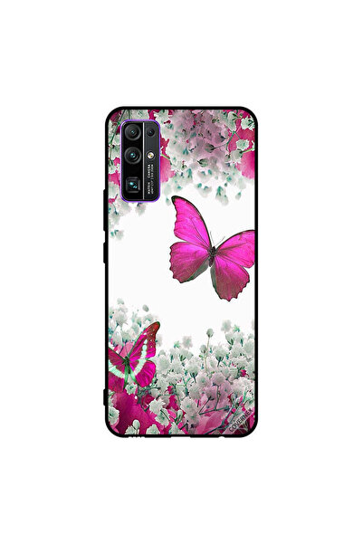 Covernex غطاء حماية لهاتف Honor 30 - فراشات وردية داكنة وزهور بيضاء