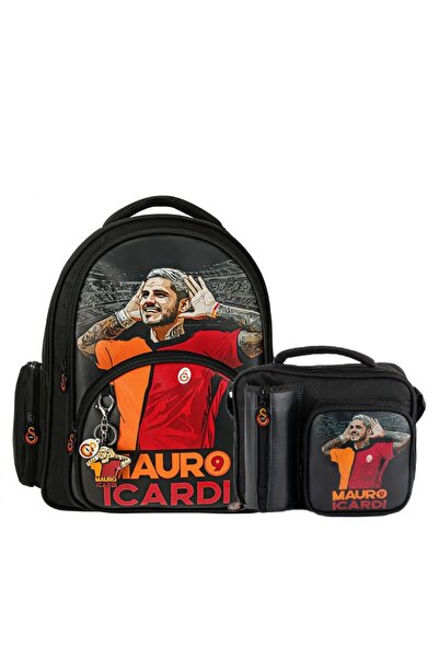 Galatasaray 3 Bölmeli Mauro Icardi Suni Deri Okul Çantası + Beslenme Çantası