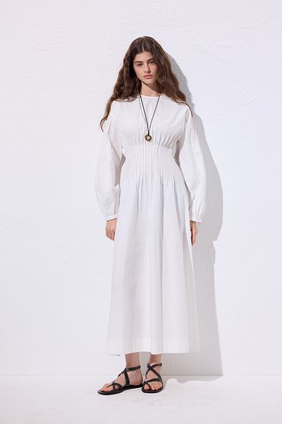 Manuka Beli Pile Detail Dress Ecru