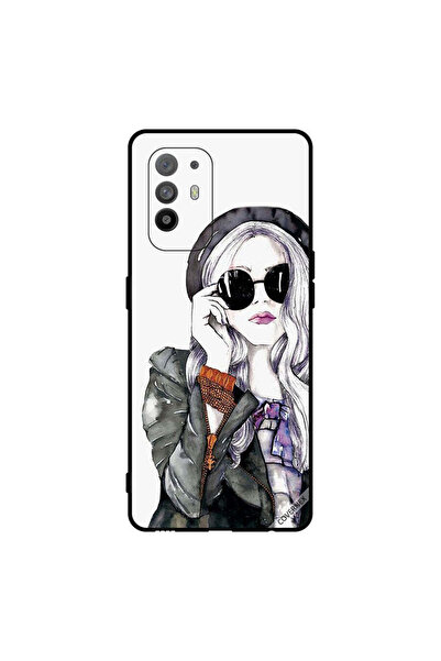 Covernex غطاء حماية لهاتف Oppo A95 - أسود - زجاجي - فتاة لطيفة