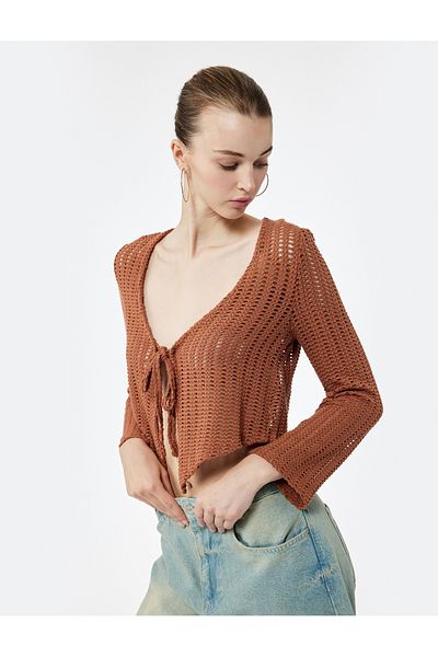Koton Cotton Tie-Up Long Sleeve Cardigan
