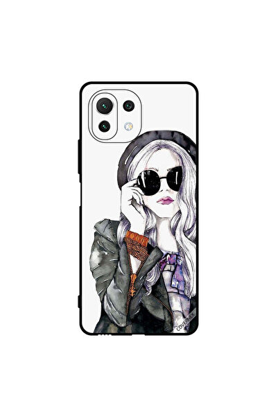 Covernex غطاء حماية لهاتف شاومي مي 11 لايت، أسود، زجاجي، بتصميم فتاة لطيفة