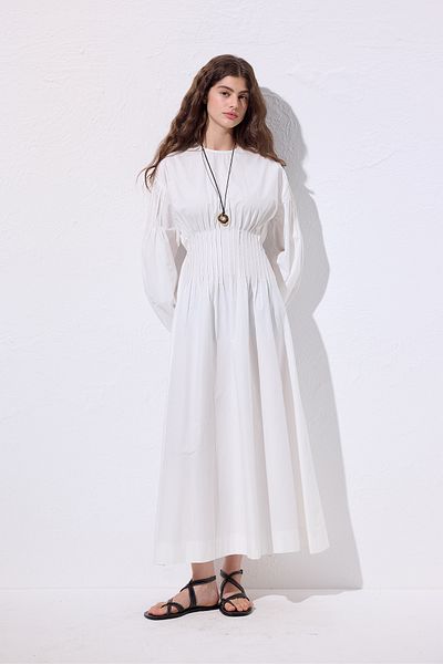 Manuka Beli Pile Detail Dress Ecru