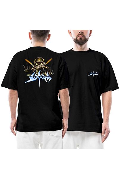 Z zepplin Sodom The Gelsenkirchen Μπροστινό Πίσω Μπλουζάκι με στάμπα μαύρο oversize
