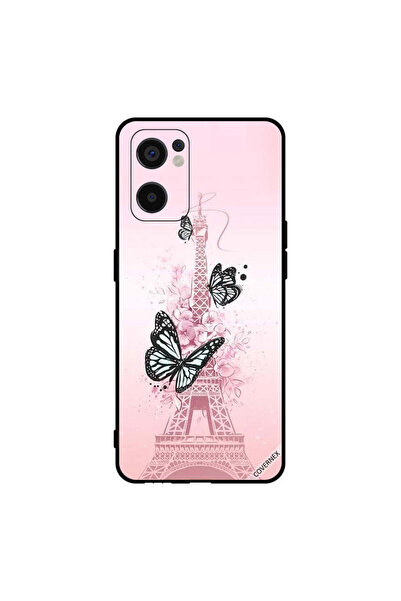 Covernex غطاء حماية لهاتف Oppo Reno7 SE 5G برسومات فراشات سوداء على برج Effiel