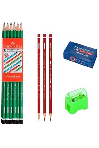 Faber Castel 12 قطعة قلم رصاص + 3 قطع قلم أحمر فابر كاستل + ممحاة ومبراة / 17...