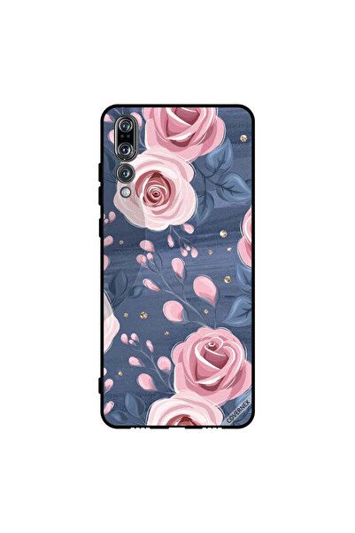 Covernex غطاء حماية لهاتف هواوي بي 20 برو بنقشة ورود وردية وأوراق رمادية داكنة