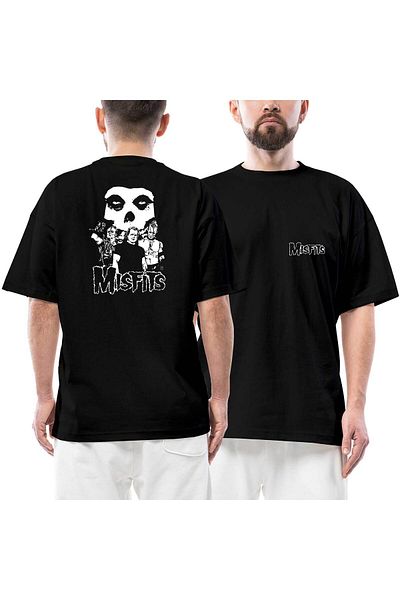 Z zepplin Misfits Group Logo Μπροστινό πίσω εμπριμέ μαύρο μπλουζάκι μεγάλου μεγέθους