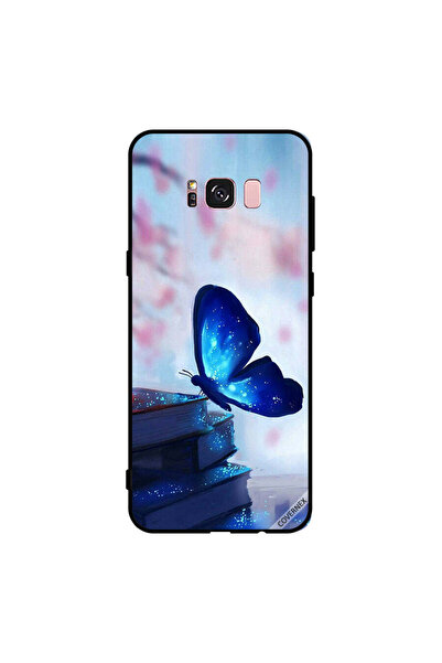 Covernex غطاء حماية لهاتف سامسونج جالاكسي S8+ - فراشة زرقاء داكنة على الكتب