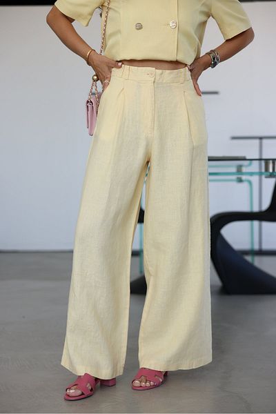 Özge Özgenç Wide Leg Linen Trousers with Pens