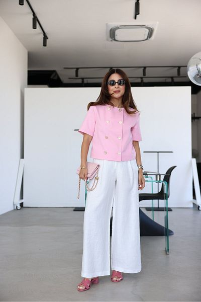 Özge Özgenç Wide Leg Linen Trousers with Pens
