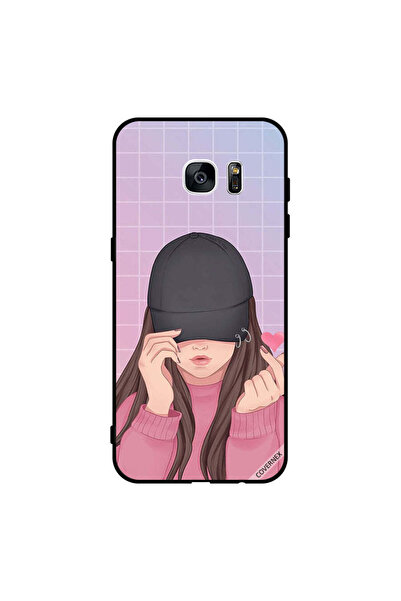 Covernex غطاء حماية لهاتف سامسونج جالاكسي S7 إيدج - قبعة سناب لوف السوداء للبنات