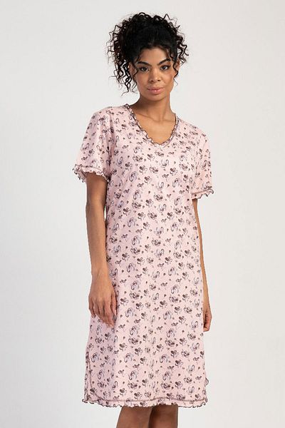 VİENETTA Cotton Women's V-Neck Short Sleeve Nightgown, 311269