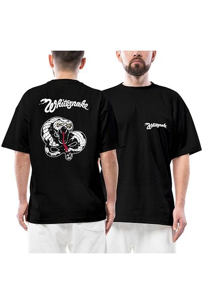 Z zepplin Whitesnake Trouble Front Back Printed Black Oversize T-Shirt