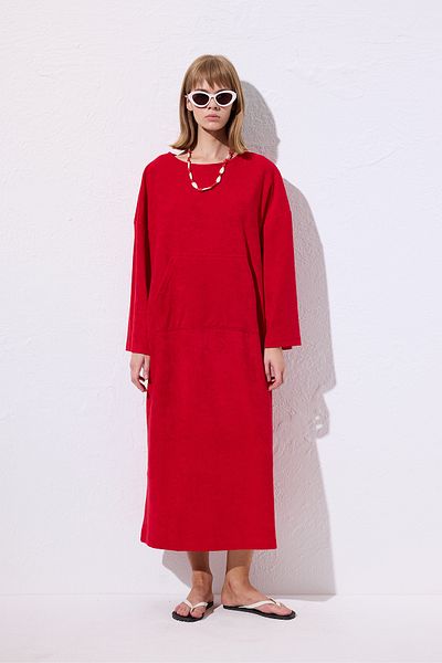 Manuka Towel Fabric Casual Dress Red