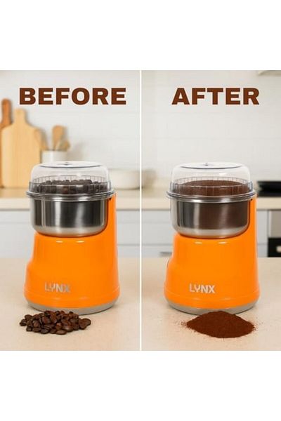 LYNX Electric Coffee Grinder with 100% Copper Motor, 100G Large Stainless Steel Bowl, Low Vibration