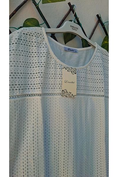 MODA Ecru Lined Scalloped Low Sleeve Plus Size Superfine Blouse