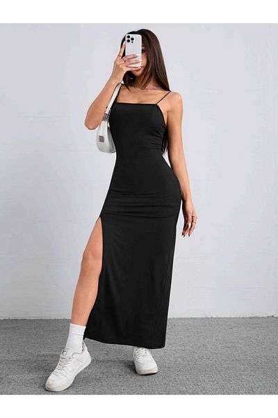 JANES Women's Crepe Dress with Rope Strap Side Slit, Summer, Stylish and Comfortable Dress