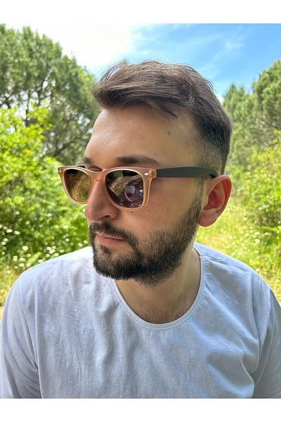 Ferrucci Transparent Bronze Matte Rectangle Framed Brown Handle and Glass Brand Model Unisex Sunglasses