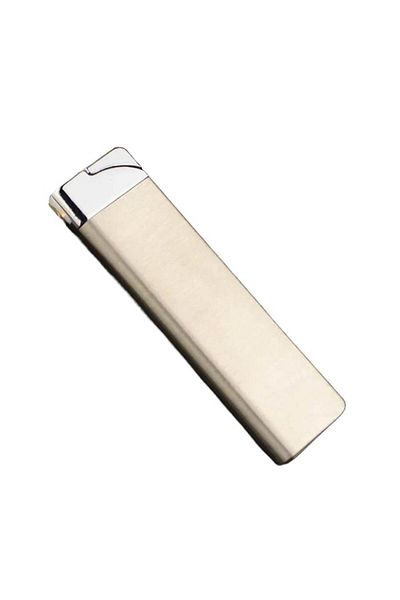 dalimag Bricheta cu Flacara Verde, Model Slim de Metal, Antivant, Reincarcabil, Gri Deschis