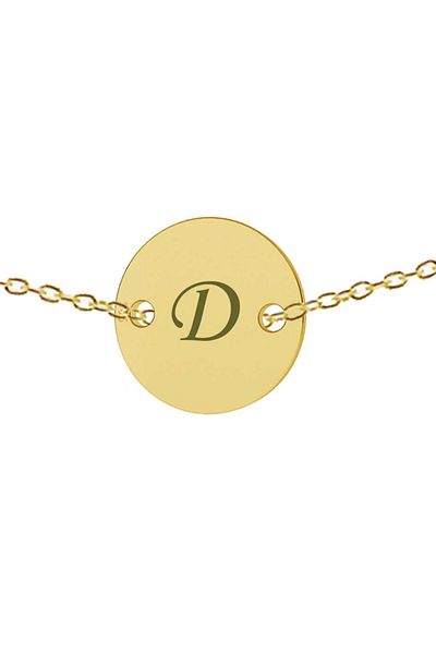 dalimag Lant argint 925 placat cu aur de 24k, 50 cm, banut gravat litera D