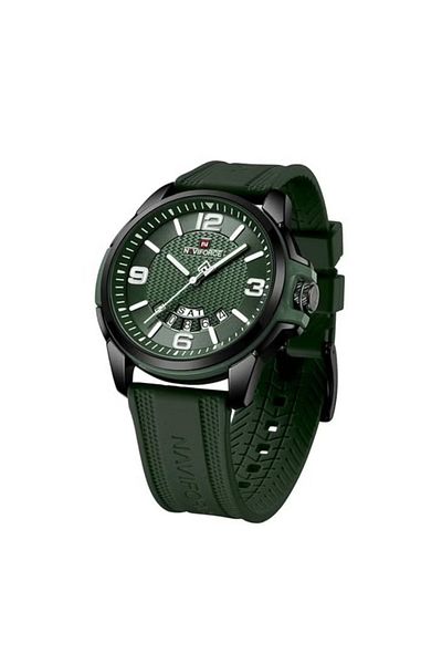 Naviforce Stylish Mens Sports Watch with Green Dial Silicone Strap Quartz Movement Analog Display