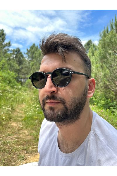 Ferrucci Black Matte Round Framed Brand Model Unisex Sunglasses
