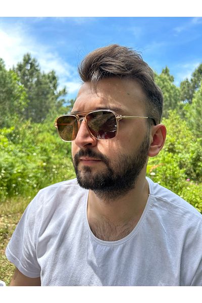Ferrucci Transparent Bronze Shiny Framed Gold Gold Metal Detailed Police Model Unisex Sunglasses
