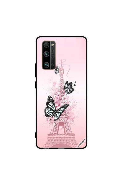 Covernex غطاء حماية لهاتف Honor 30 Pro برسومات فراشات سوداء على برج إيفيل