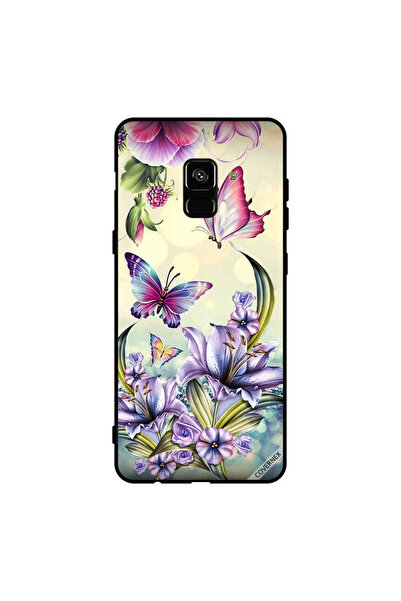 Covernex غطاء حماية لهاتف سامسونج جالاكسي A8+ (2018) بنقشة زهور أرجوانية وفراشات