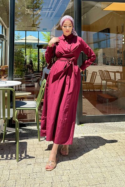 Tesettür Diyarı Women's Shirt Collar Tie Detailed Dress