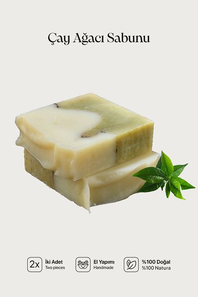 Cageartstudio Natural Tea Tree Soap 2 Pack - 100% Handmade and Natural, Skin Friendly, Chemical Free (2 Pieces)