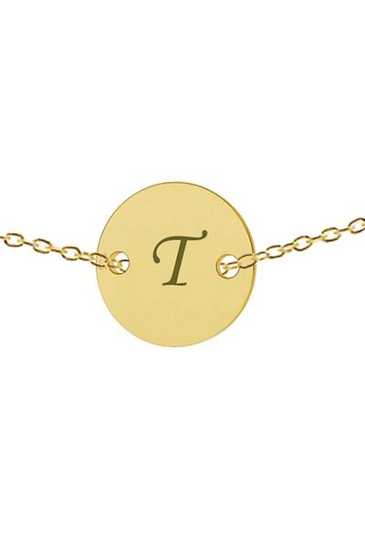 dalimag Lant argint 925 placat cu aur de 24k, 50 cm, banut gravat litera T
