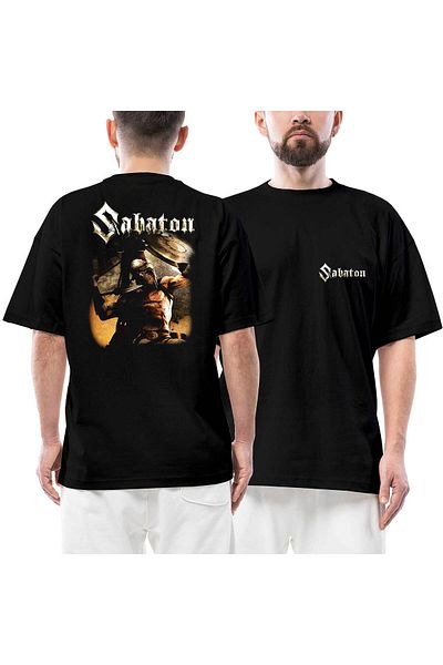 Z zepplin Sabaton Sparta Μπροστινό Πίσω Μπλουζάκι με στάμπα μαύρο oversize