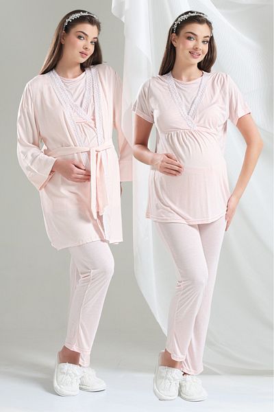 Lohussa Powder Lace Special Design 100% Cotton Summer Maternity Maternity Dressing Gown Pajama Set Set