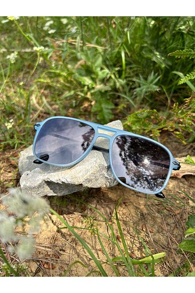 Ferrucci Black Metal Detailed Police Model Unisex Sunglasses with Blue Matte Frame