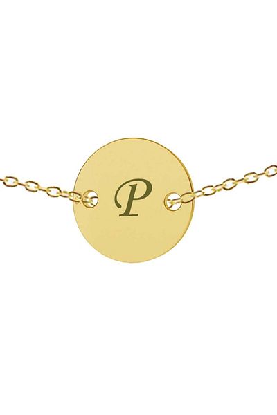 dalimag Lant argint 925 placat cu aur de 24k, 50 cm, banut gravat litera P