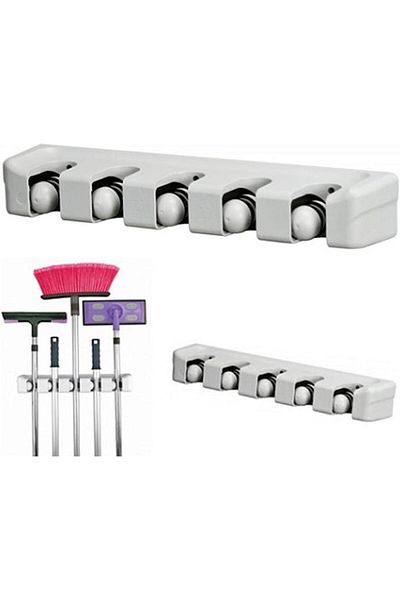 AKC GROUP Magic Mop and Broom Holder – Wall Mountable, Self-Adhesive Storage Rack for Mops, Brooms, and Clea