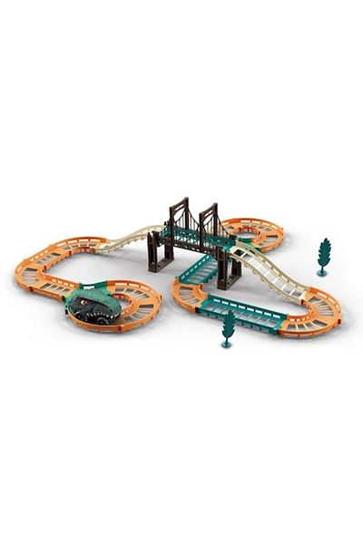 dalimag Interactive construction toy, green cars with electric dinosaur, race circuit, for children, 60 cm