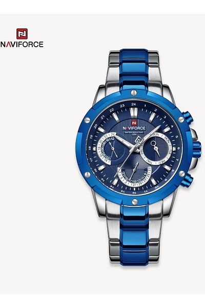 Naviforce Blue Dial Stainless Steel Chronograph Mens Watch Waterproof