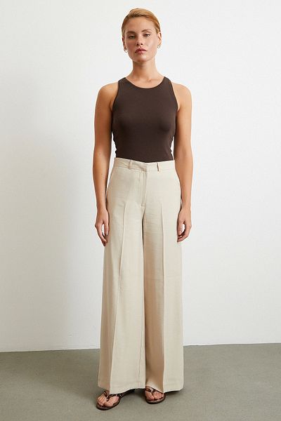 Never more Wide Leg Palazzo Trousers Stone